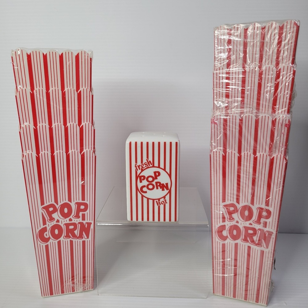 8 Reusable Retro Popcorn Bucket Bowls Movie Plastic Lillian‎ Vernon w/ Salt NEW